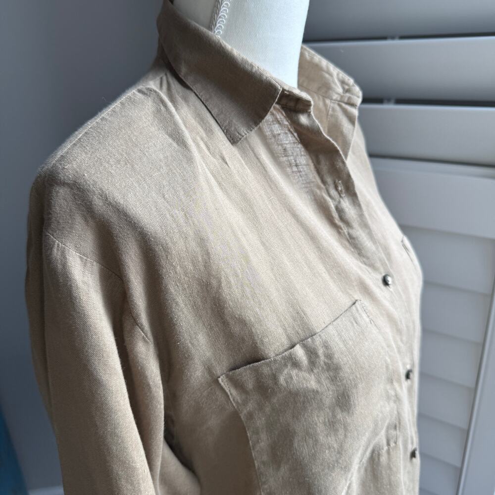 T AND N MIAMI Top Womens S Khaki 100% Baird Irish Handkerchief Linen Tunic VTG - Picture 7 of 11